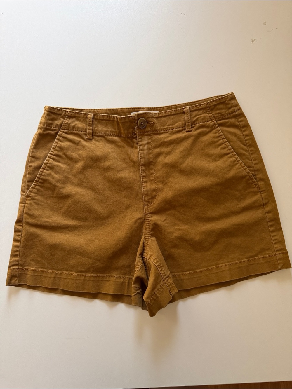 LOFT Women's Cotton Bermuda Shorts in Mustard Brown